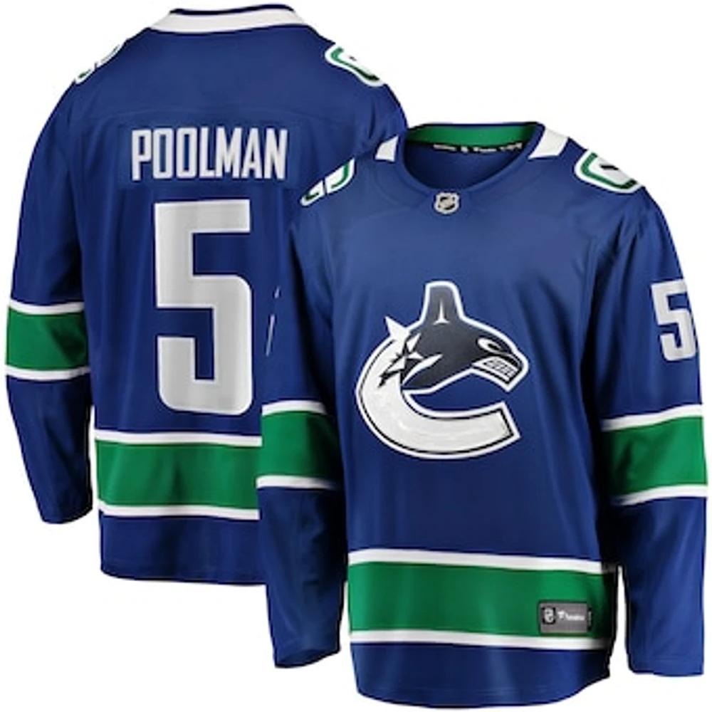 Men's Fanatics Tucker Poolman Blue Vancouver Canucks Home Premier Breakaway Player Jersey