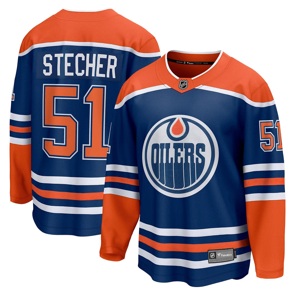 Men's Fanatics Troy Stecher Royal Edmonton Oilers Home Premier Breakaway Player Jersey