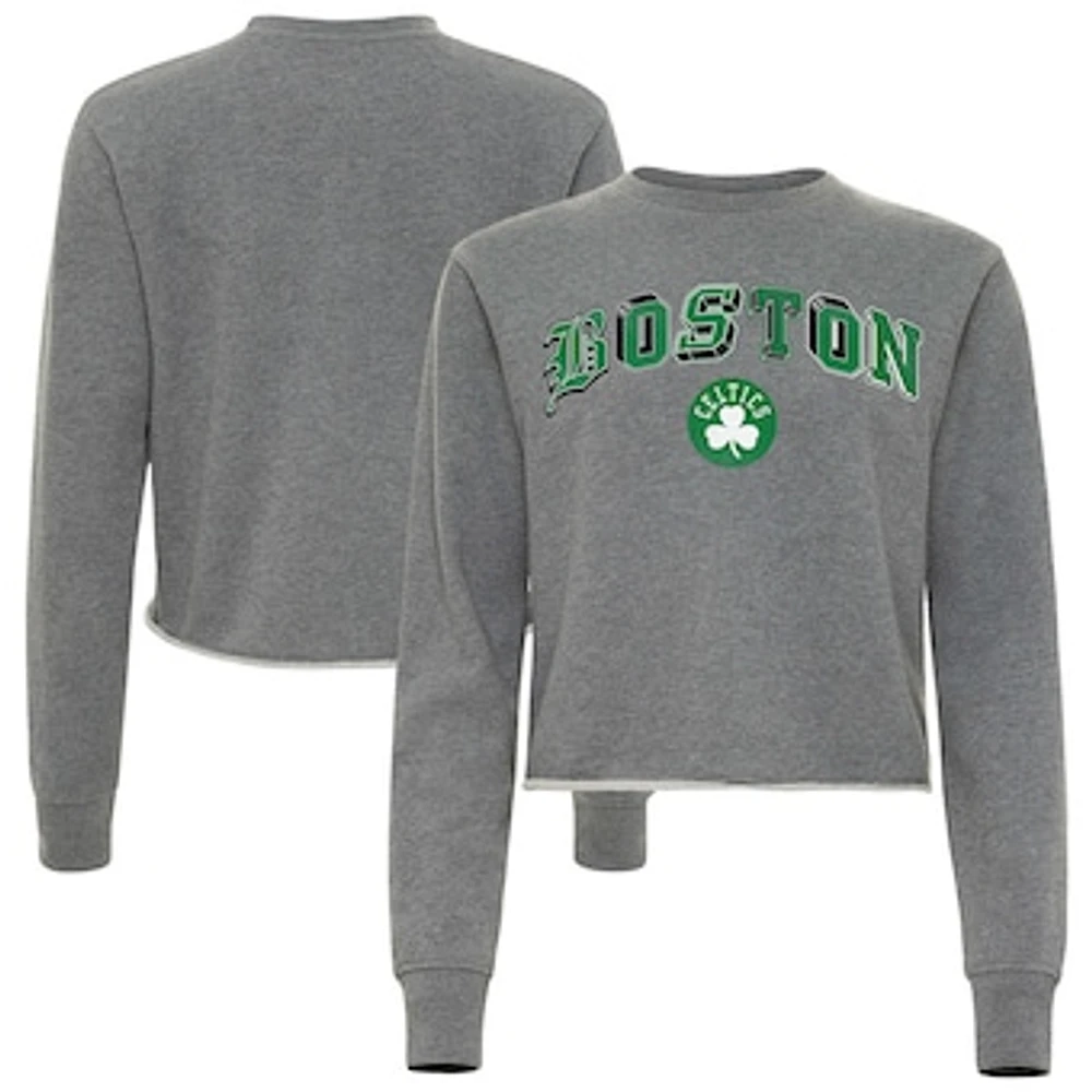 Women's Sportiqe  Heather Gray Boston Celtics Varsity Collection Kacey Cropped Pullover Sweatshirt