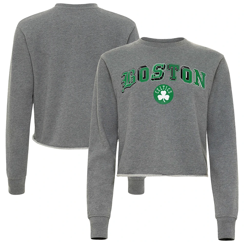 Women's Sportiqe  Heather Gray Boston Celtics Varsity Collection Kacey Cropped Pullover Sweatshirt