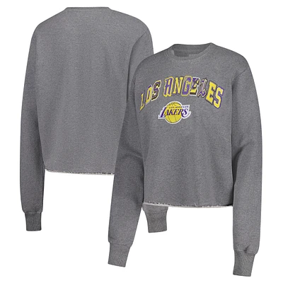 Women's Sportiqe  Heather Gray Los Angeles Lakers Varsity Collection Kacey Cropped Pullover Sweatshirt