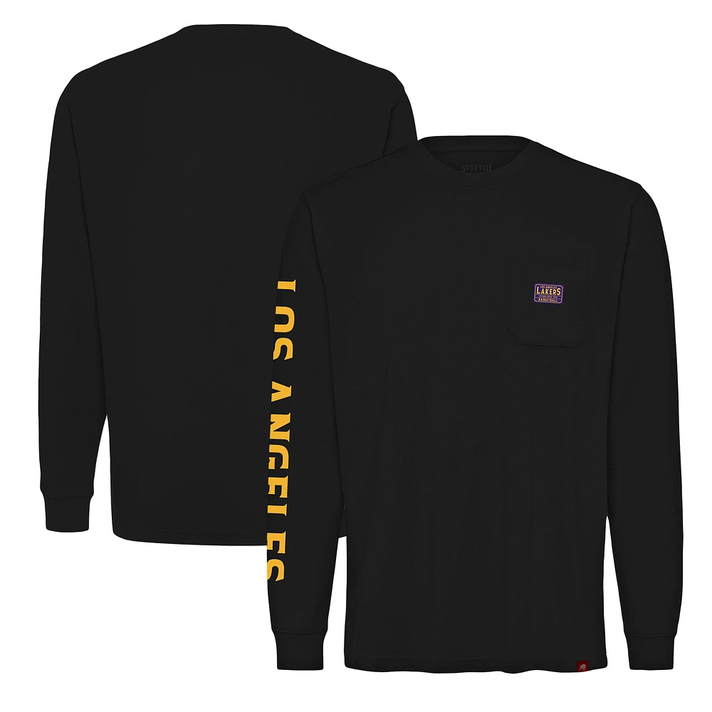 Unisex Sportiqe Black Los Angeles Lakers Wales Heavyweight Pocket Long Sleeve T-Shirt