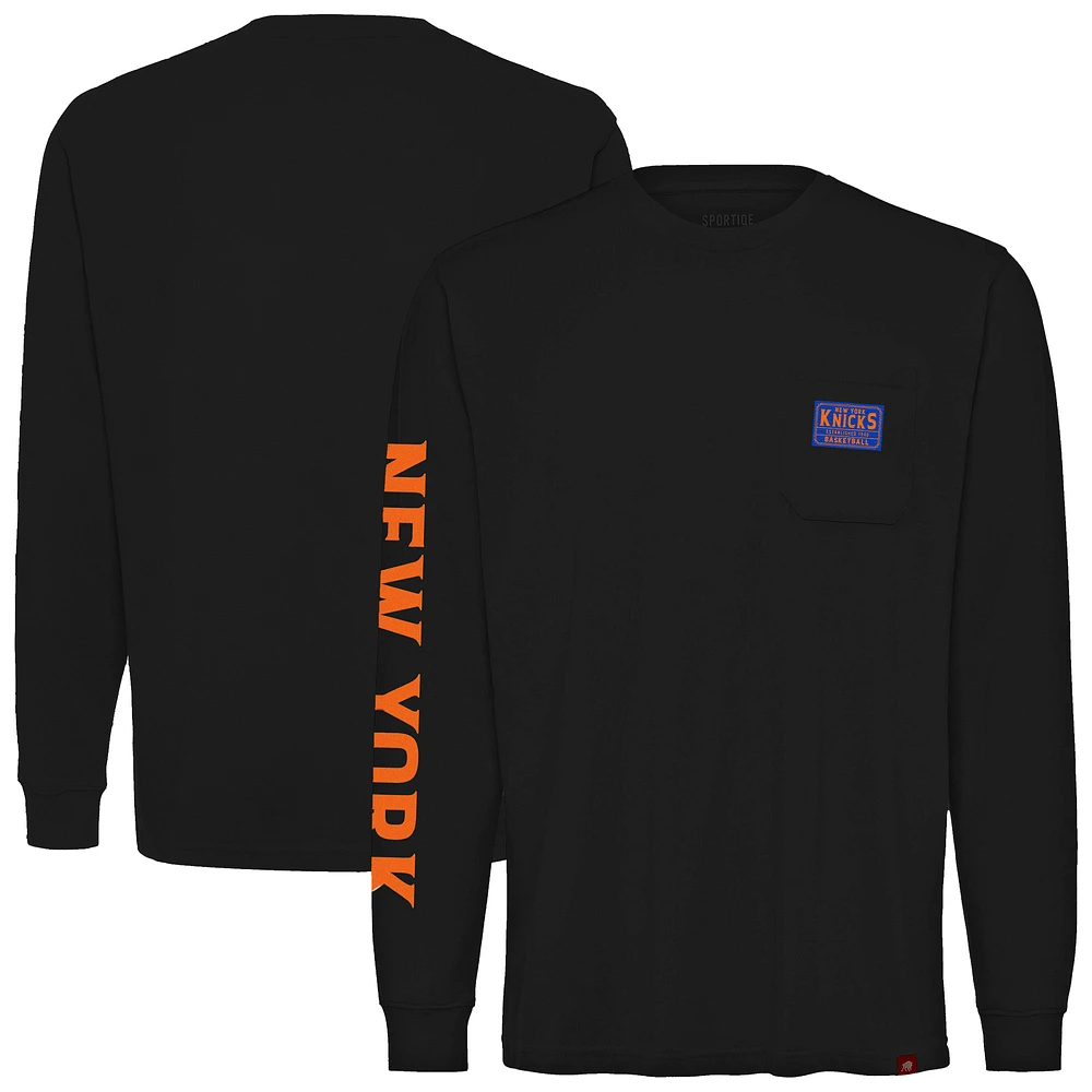 Unisex Sportiqe Black New York Knicks Wales Heavyweight Pocket Long Sleeve T-Shirt