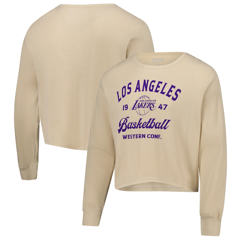 Unisex Sportiqe Cream Los Angeles Lakers High Country Collection Cullen Waffle Knit Long Sleeve T-Shirt