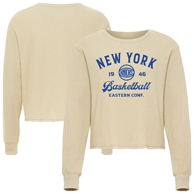 Unisex Sportiqe Cream New York Knicks High Country Collection Cullen Waffle Knit Long Sleeve T-Shirt