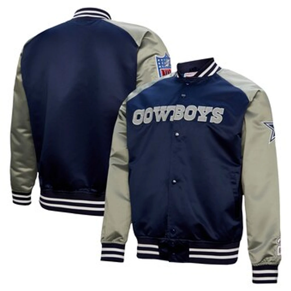 Men's Mitchell & Ness Deion Sanders Navy Dallas Cowboys Retired Player Graphic Full-Zip Satin Jacket