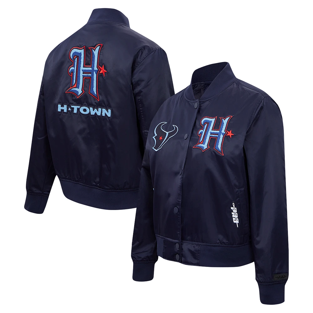 Women's Pro Standard Navy Houston Texans H*Town Satin Full-Snap Jacket