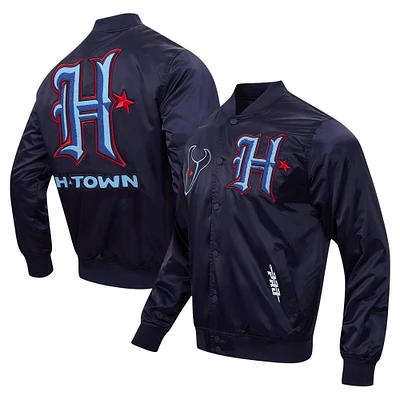 Men's Pro Standard Navy Houston Texans H-Town Satin Full-Snap Jacket