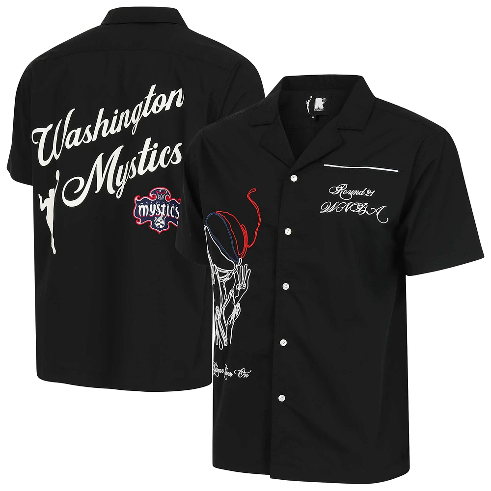 Unisex round21  Black Washington Mystics Lucky Strike Full-Button Bowling Shirt