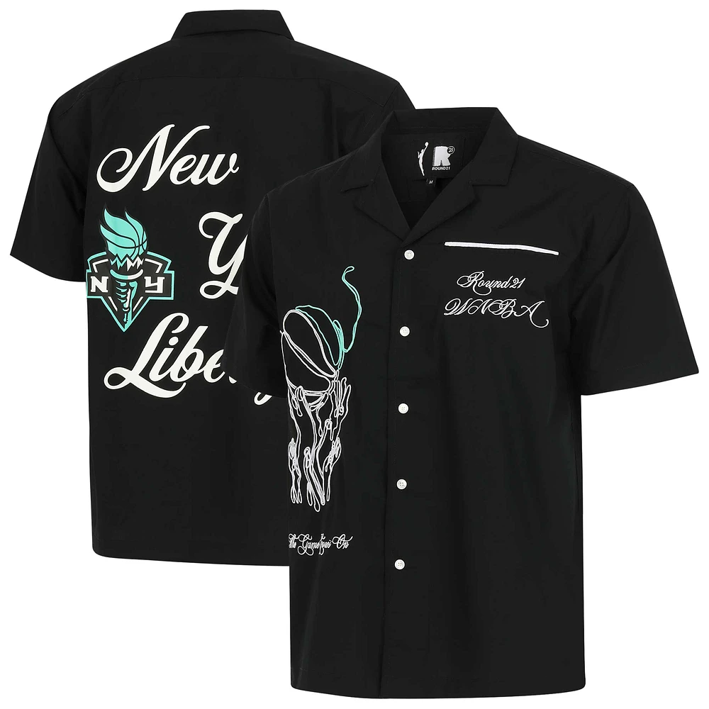 Unisex round21  Black New York Liberty Lucky Strike Full-Button Bowling Shirt