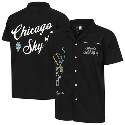 Unisex round21  Black Chicago Sky Lucky Strike Full-Button Bowling Shirt