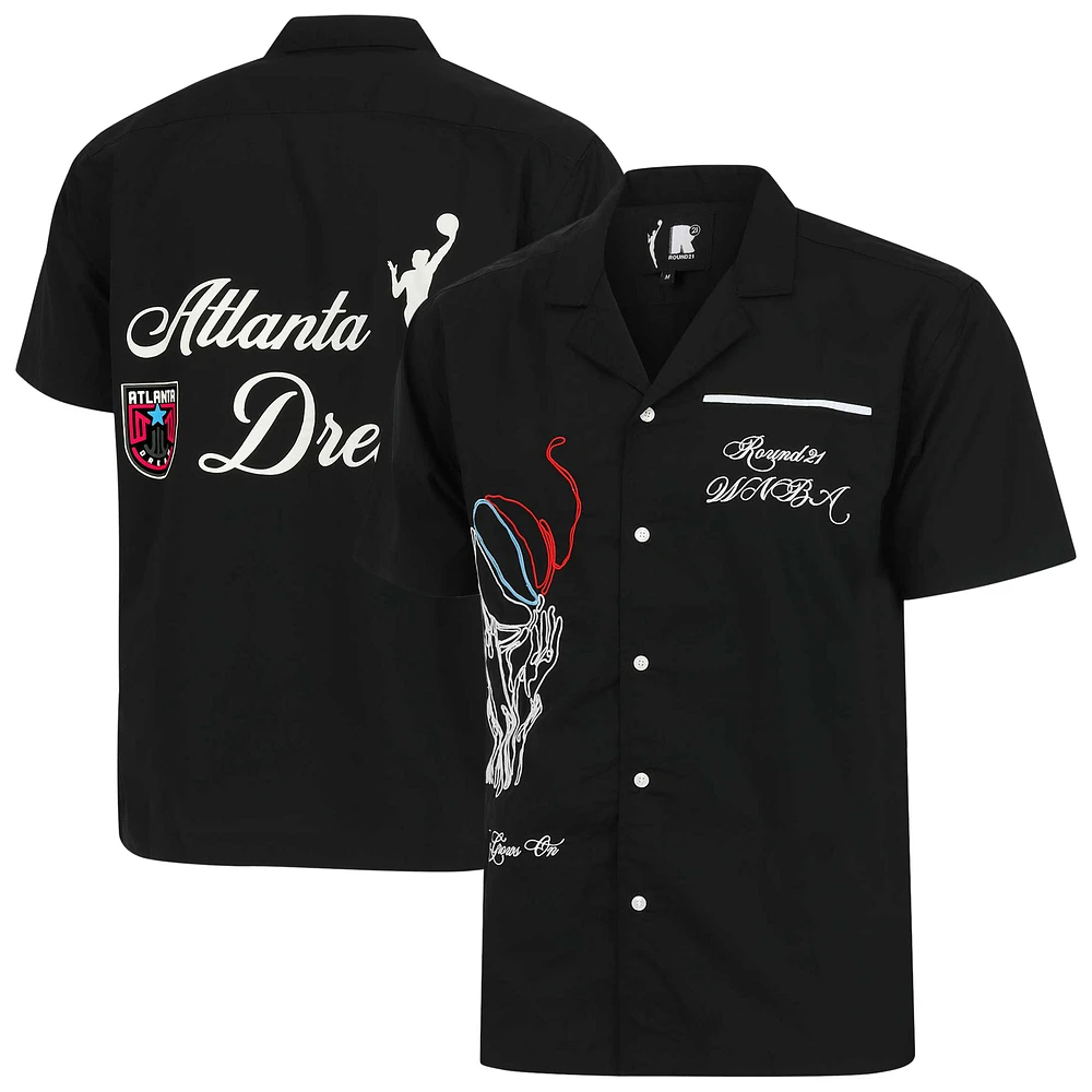 Unisex round21  Black Atlanta Dream Lucky Strike Full-Button Bowling Shirt