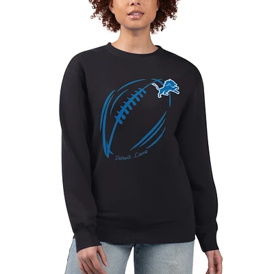 Women's G-III 4Her by Carl Banks Black Detroit Lions Football Logo Graphic Fleece Pullover Sweatshirt