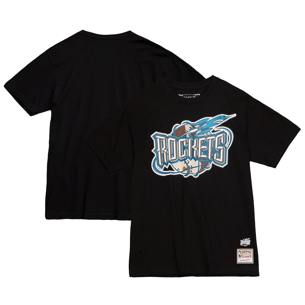 Men's Mitchell & Ness Black Houston Rockets Hardwood Classics Camo Reflective T-Shirt