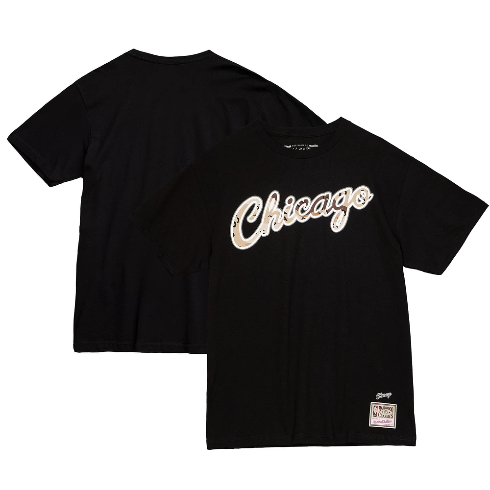 Men's Mitchell & Ness Black Chicago Bulls Hardwood Classics Camo Reflective T-Shirt