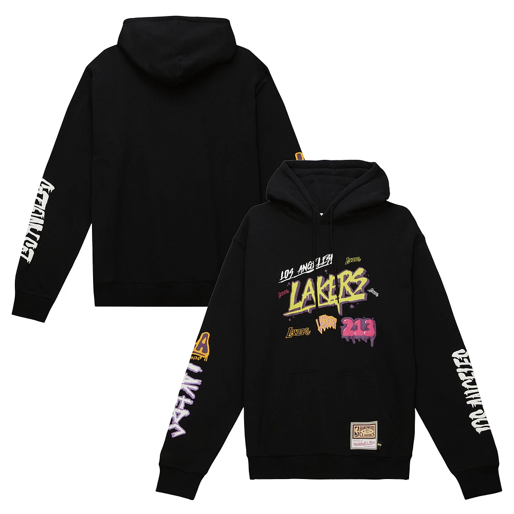 Men's Mitchell & Ness Black Los Angeles Lakers Hardwood Classics Slap Sticker Pullover Hoodie