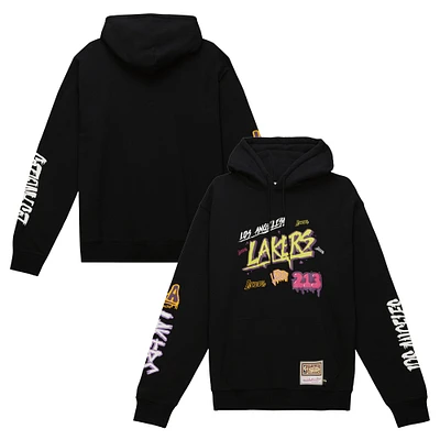 Men's Mitchell & Ness  Black Los Angeles Lakers Hardwood Classics Slap Sticker Pullover Hoodie
