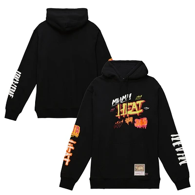 Men's Mitchell & Ness  Black Miami Heat Hardwood Classics Slap Sticker Pullover Hoodie