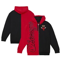 Men's Mitchell & Ness  Red/Black Chicago Bulls Color Block 2.0 Fleece Full-Zip Hoodie