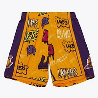 Men's Mitchell & Ness  Yellow Los Angeles Lakers 1998/99 Hardwood Classics Slap Sticker Swingman Shorts