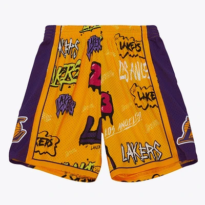 Men's Mitchell & Ness  Yellow Los Angeles Lakers 1998/99 Hardwood Classics Slap Sticker Swingman Shorts