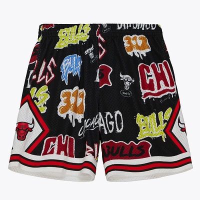 Men's Mitchell & Ness  Black Chicago Bulls 1998/99 Hardwood Classics Slap Sticker Swingman Shorts