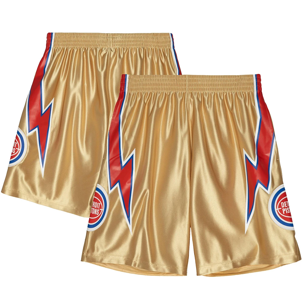 Men's Mitchell & Ness Gold Detroit Pistons 1978-79 Hardwood Classics NBA 75th Anniversary Swingman Shorts