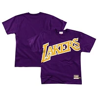 Men's Mitchell & Ness  Purple Los Angeles Lakers Hardwood Classics Big Face 2.0 T-Shirt