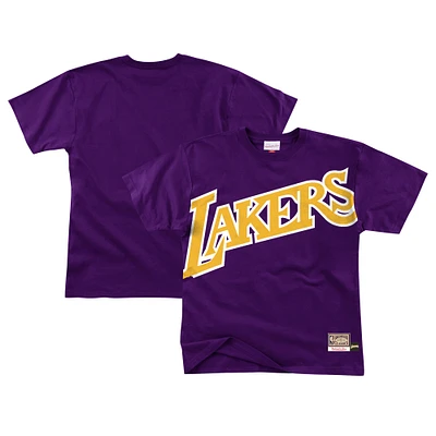Men's Mitchell & Ness  Purple Los Angeles Lakers Hardwood Classics Big Face 2.0 T-Shirt