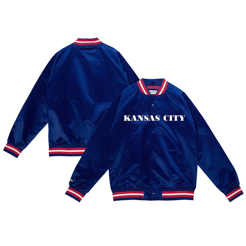 Men's Mitchell & Ness Royal Kansas City Kings Lightweight Satin Full-Snap Jacket