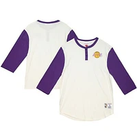 Men's Mitchell & Ness  Cream Los Angeles Lakers Icon 3/4-Sleeve Henley T-Shirt