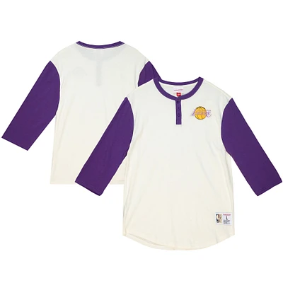Men's Mitchell & Ness  Cream Los Angeles Lakers Icon 3/4-Sleeve Henley T-Shirt