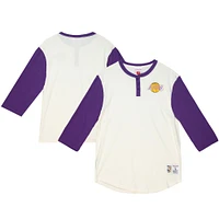 Men's Mitchell & Ness  Cream Los Angeles Lakers Icon 3/4-Sleeve Henley T-Shirt