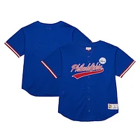 Men's Mitchell & Ness  Royal Philadelphia 76ers Hardwood Classics On The Clock Mesh Fashion Baseball Jersey
