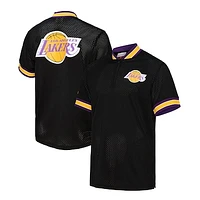 Men's Mitchell & Ness  Black Los Angeles Lakers Mesh Quarter-Zip Top