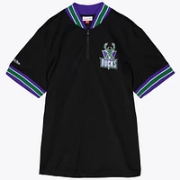 Men's Mitchell & Ness  Black Milwaukee Bucks Mesh Quarter-Zip Top