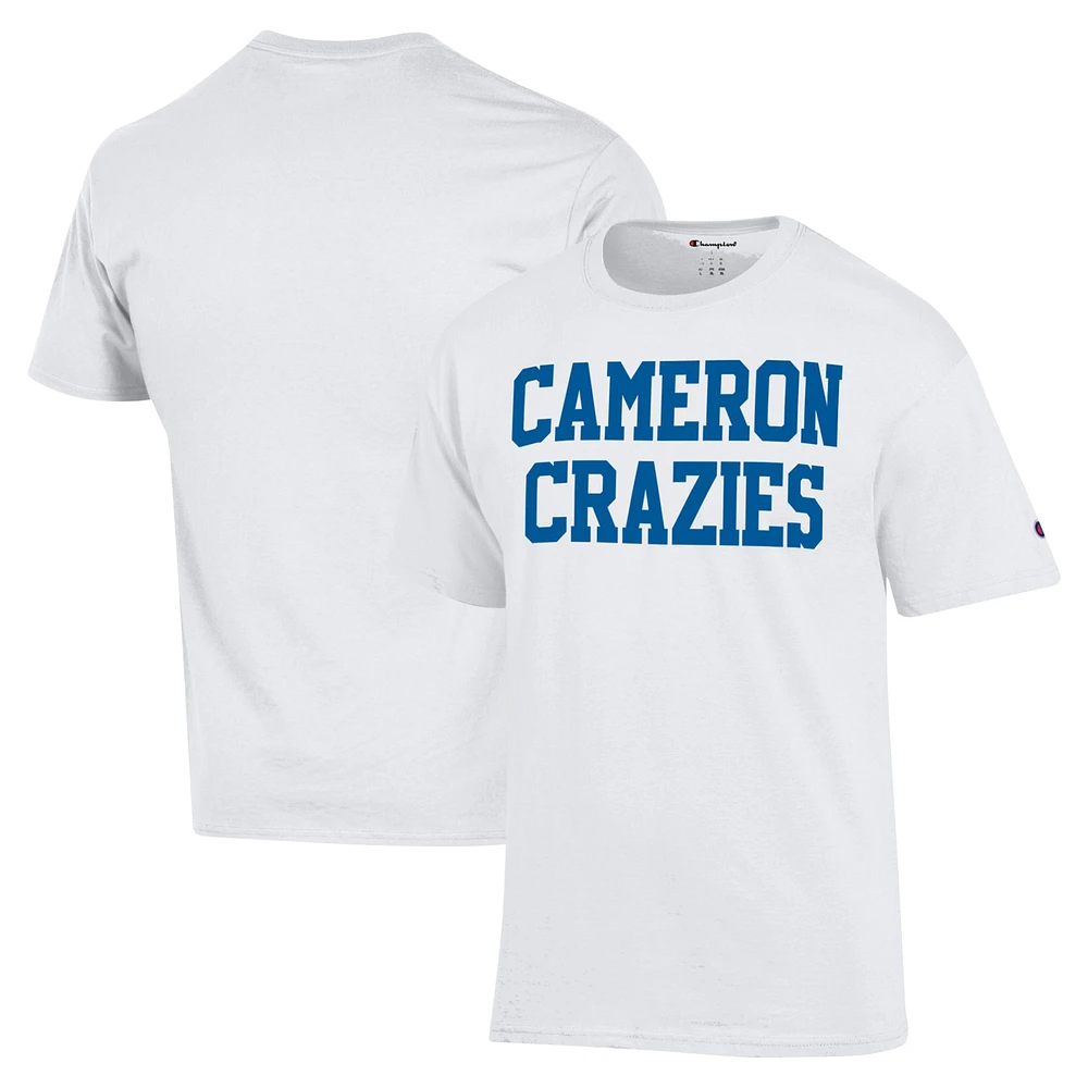 Men's Champion White Duke Blue Devils Cameron Crazies T-Shirt