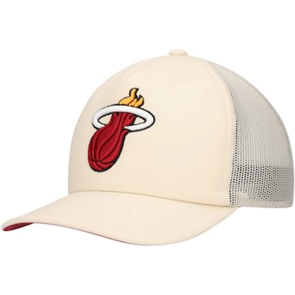 Men's Mitchell & Ness Cream Miami Heat Trucker Adjustable Hat