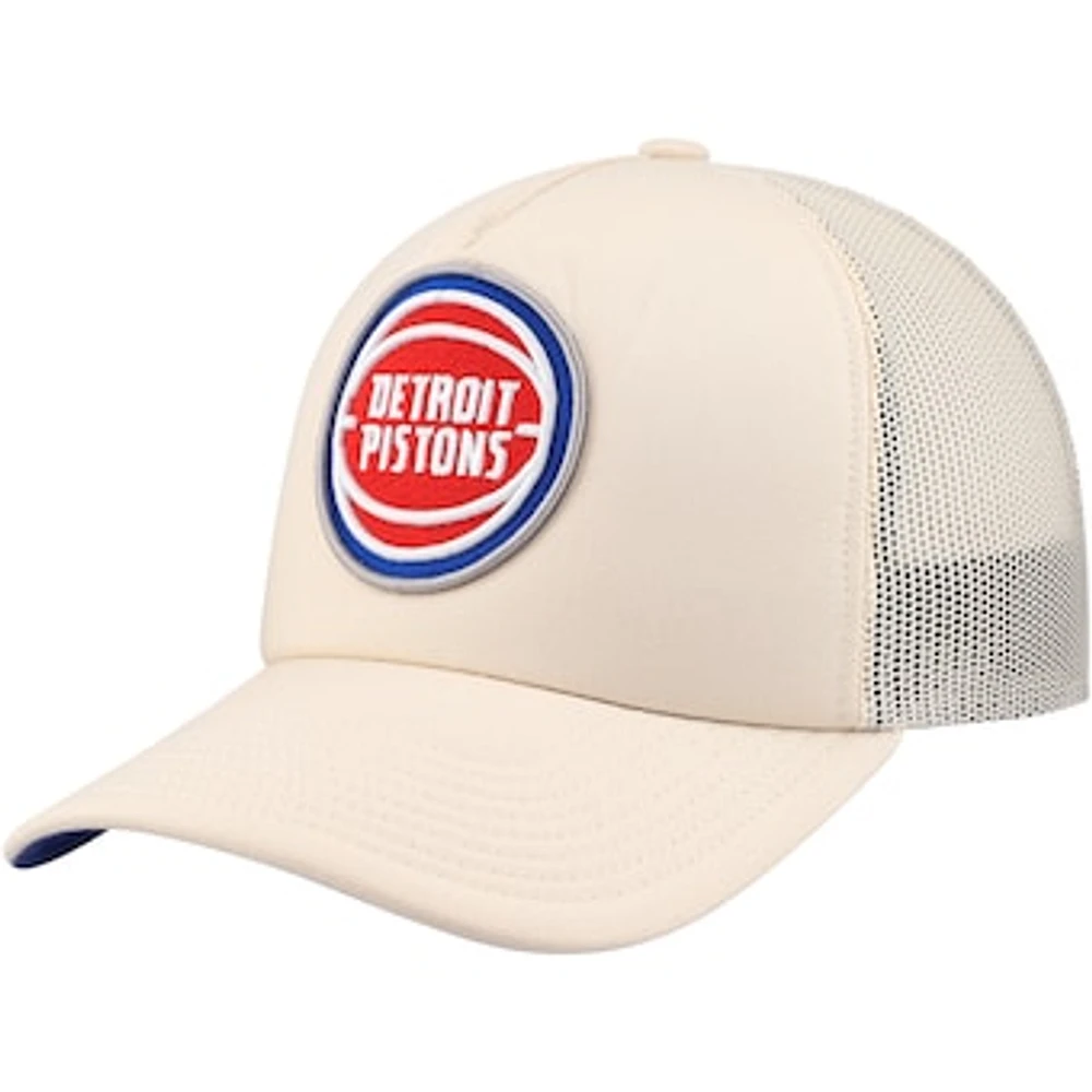 Men's Mitchell & Ness Cream Detroit Pistons Trucker Adjustable Hat