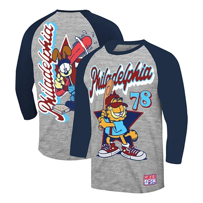 Men's Ripple Junction Heather Gray/Navy Garfield Philadelphia Baseball 3/4-Sleeve Raglan T-Shirt