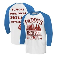 Men's Ripple Junction White/Royal It's Always Sunny Philadelphia Philly Dive Bar Raglan T-Shirt