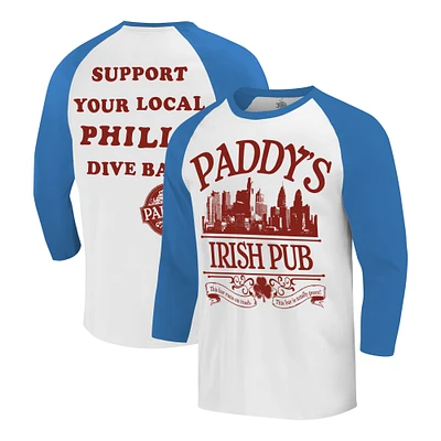 Men's Ripple Junction White/Royal It's Always Sunny Philadelphia Philly Dive Bar Raglan T-Shirt