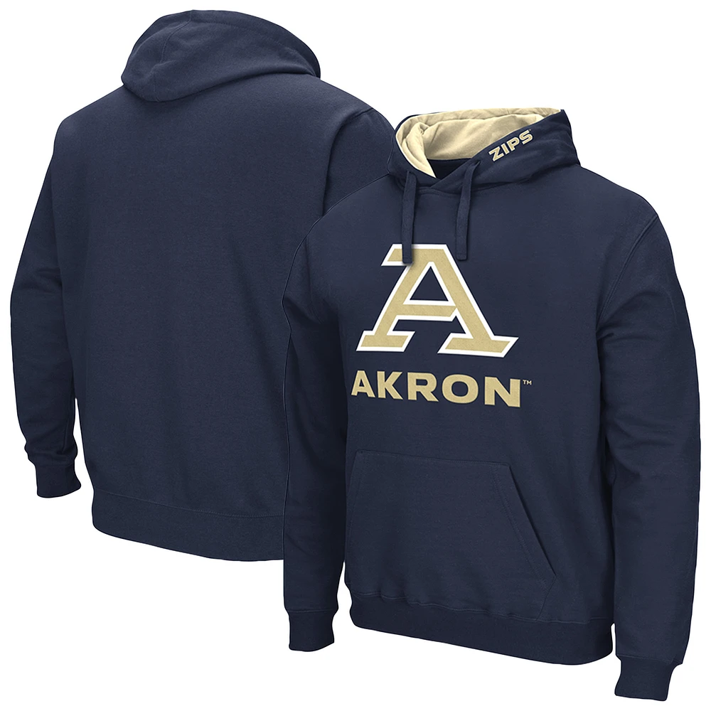 Men's Colosseum Navy Akron Zips Arch & Logo 3.0 Pullover Hoodie