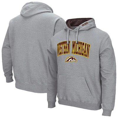 Men's Colosseum Heather Gray Western Michigan Broncos Arch & Logo 3.0 Pullover Hoodie