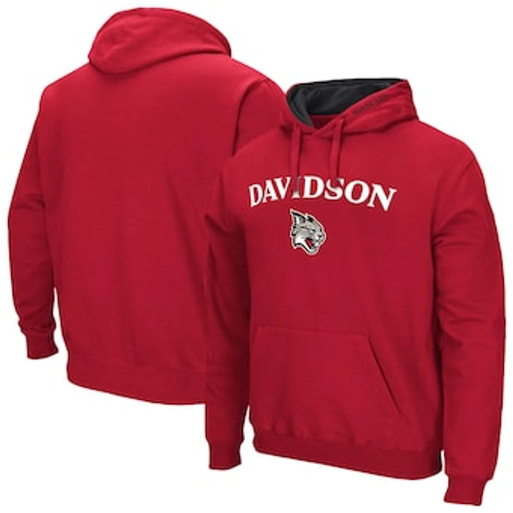 Men's Colosseum Red Davidson Wildcats Arch & Logo 3.0 Pullover Hoodie