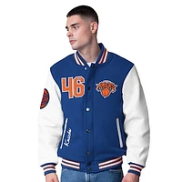 Men's G-III Sports by Carl Banks  Blue New York Knicks Moneyball Wool & Leather Full-Snap Varsity Jacket