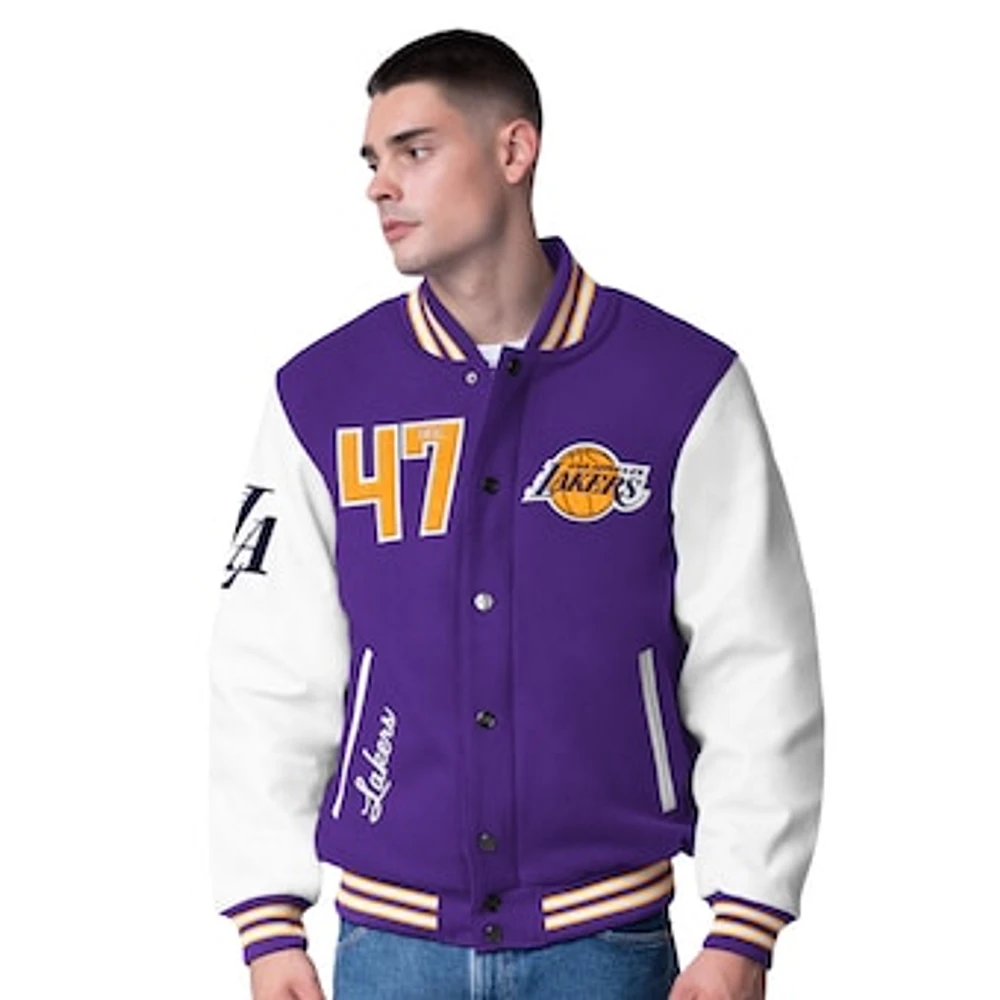 Men's G-III Sports by Carl Banks  Purple Los Angeles Lakers Moneyball Wool & Leather Full-Snap Varsity Jacket