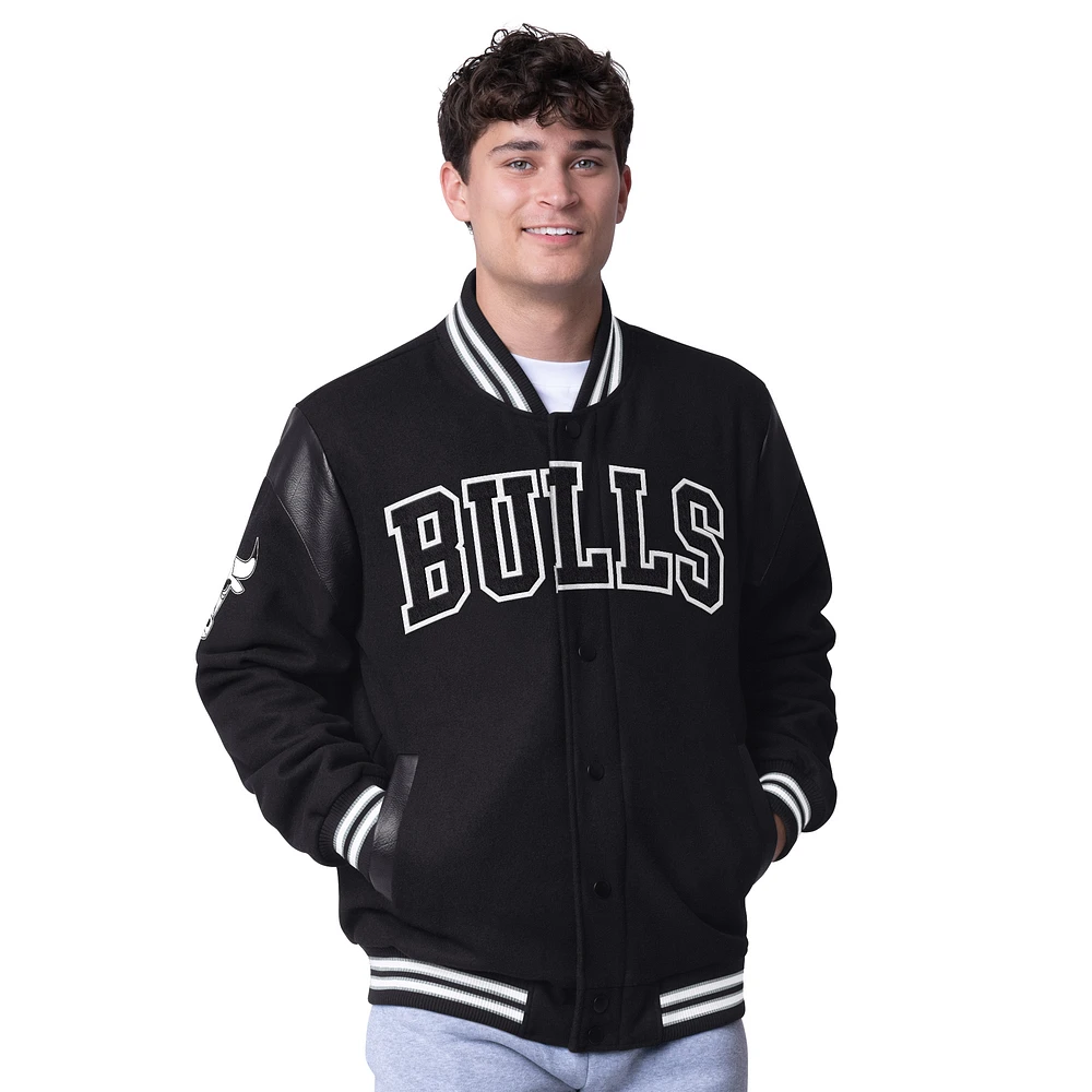 Men's G-III Sports by Carl Banks Black Chicago Bulls Clutch Hitter Full-Snap Varsity Jacket