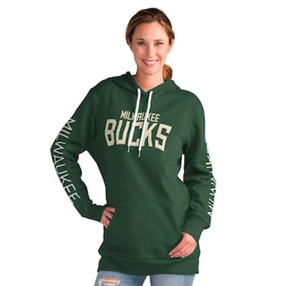 Women's G-III 4Her by Carl Banks Green Milwaukee Bucks Base Coach Pullover Hoodie