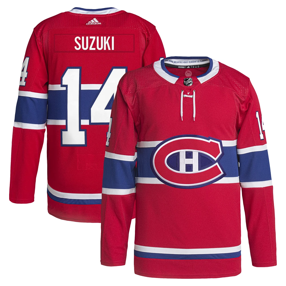 Men's adidas Nick Suzuki Red Montreal Canadiens Home Primegreen Authentic Player Jersey